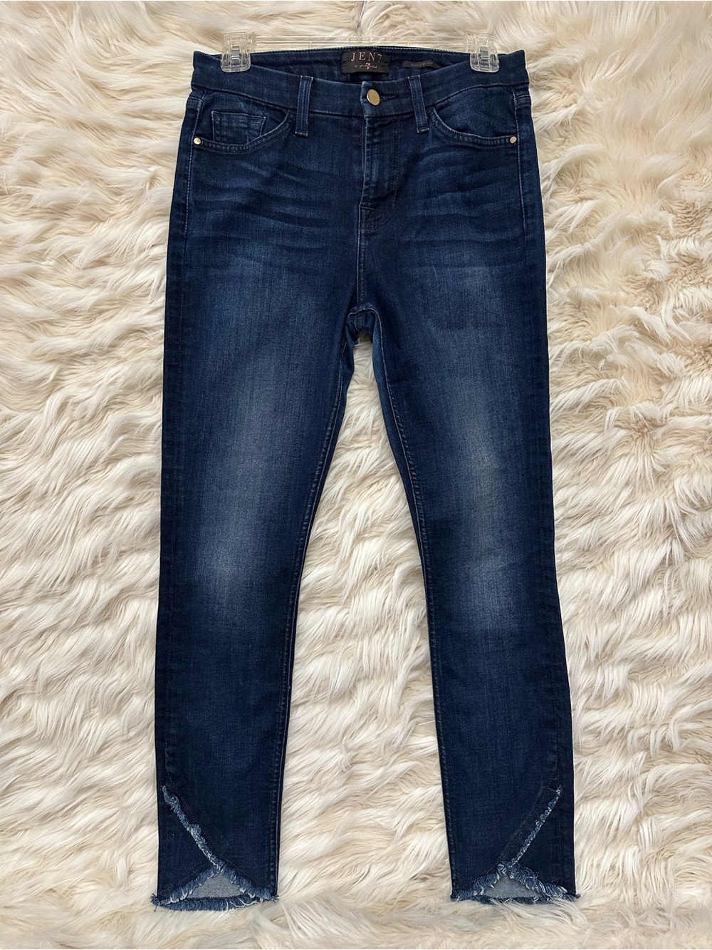 JEN7 Ankle Skinny Jeans Size 4 Stretch Dark Denim Raw Hem